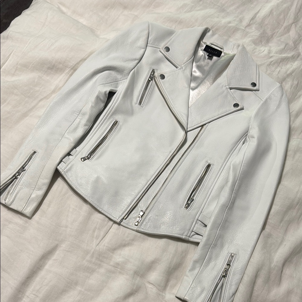 DSTLD White Leather Moto Jacket